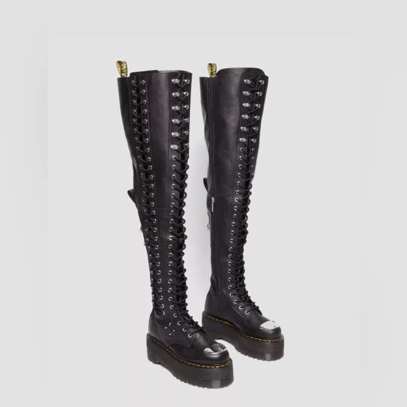 🆕Dr. Martens 28 Eye Extreme MAX Virginia Leather Knee High Boots In Black Size:8 - Picture 1 of 16